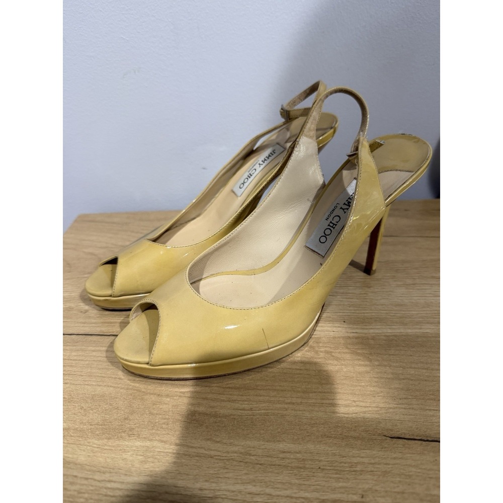 Jimmy Choo Peeptoe Slingback Nude Heels Size 40 SEE PHOTOS J